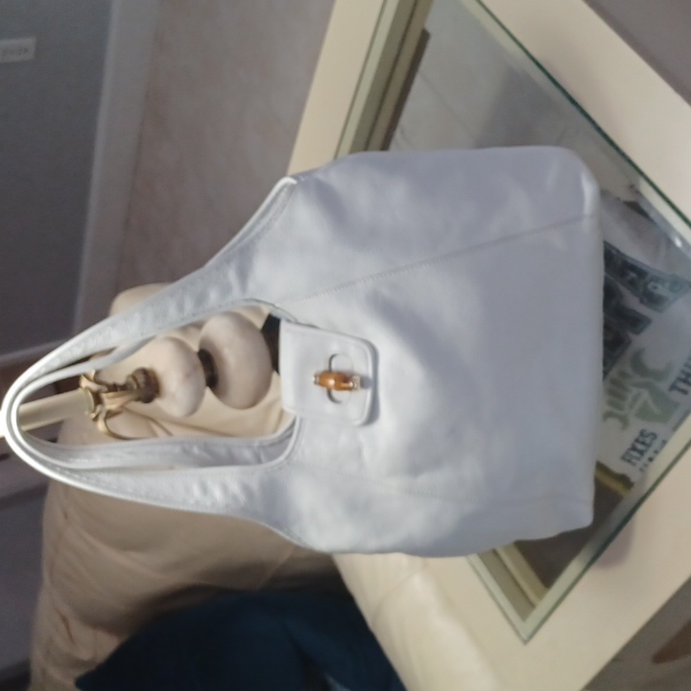14IN PURE WHITE TALBOTS LEATHER BAG - Picture 6 of 17